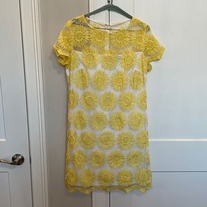 Sharagano sheer sunflower mini dress